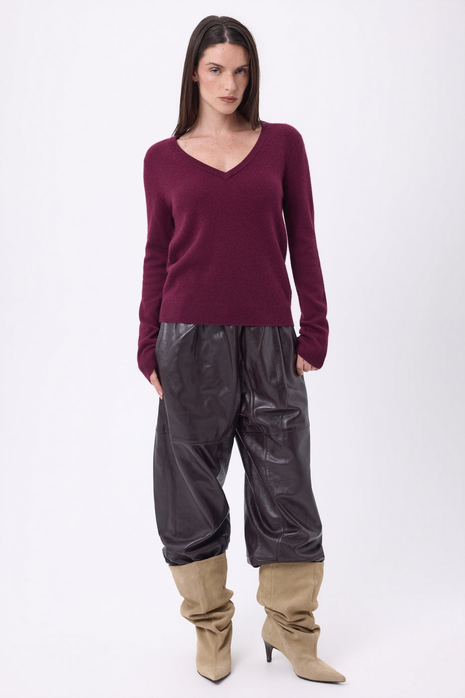 Pull Col V Luna - Lie-De-Vin - Femme