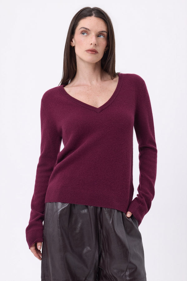 Jersey Cuello De Pico Luna - Burdeos - Mujer - 100% Cachemira