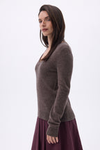 Jersey de cuello en V Luna - Marrón mezclado - Mujer