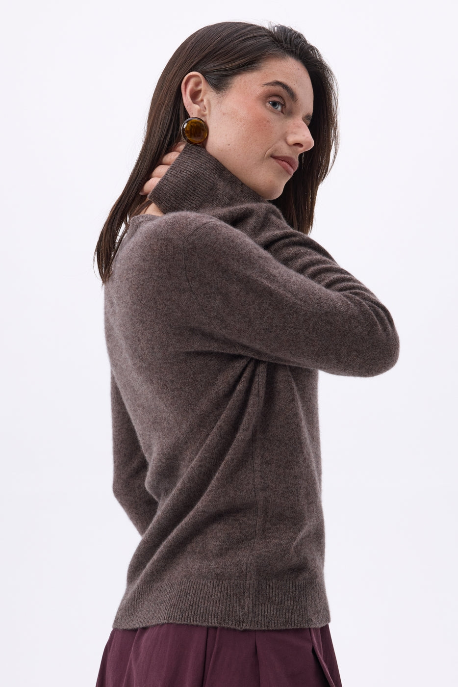 Jersey de cuello en V Luna - Marrón mezclado - Mujer