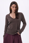 Jersey de cuello en V Luna - Marrón mezclado - Mujer