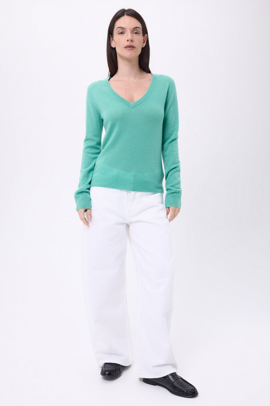 Jersey de cuello en V Luna - Verde pastel - Mujer