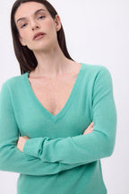 Jersey de cuello en V Luna - Verde pastel - Mujer