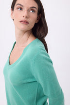Jersey de cuello en V Luna - Verde pastel - Mujer