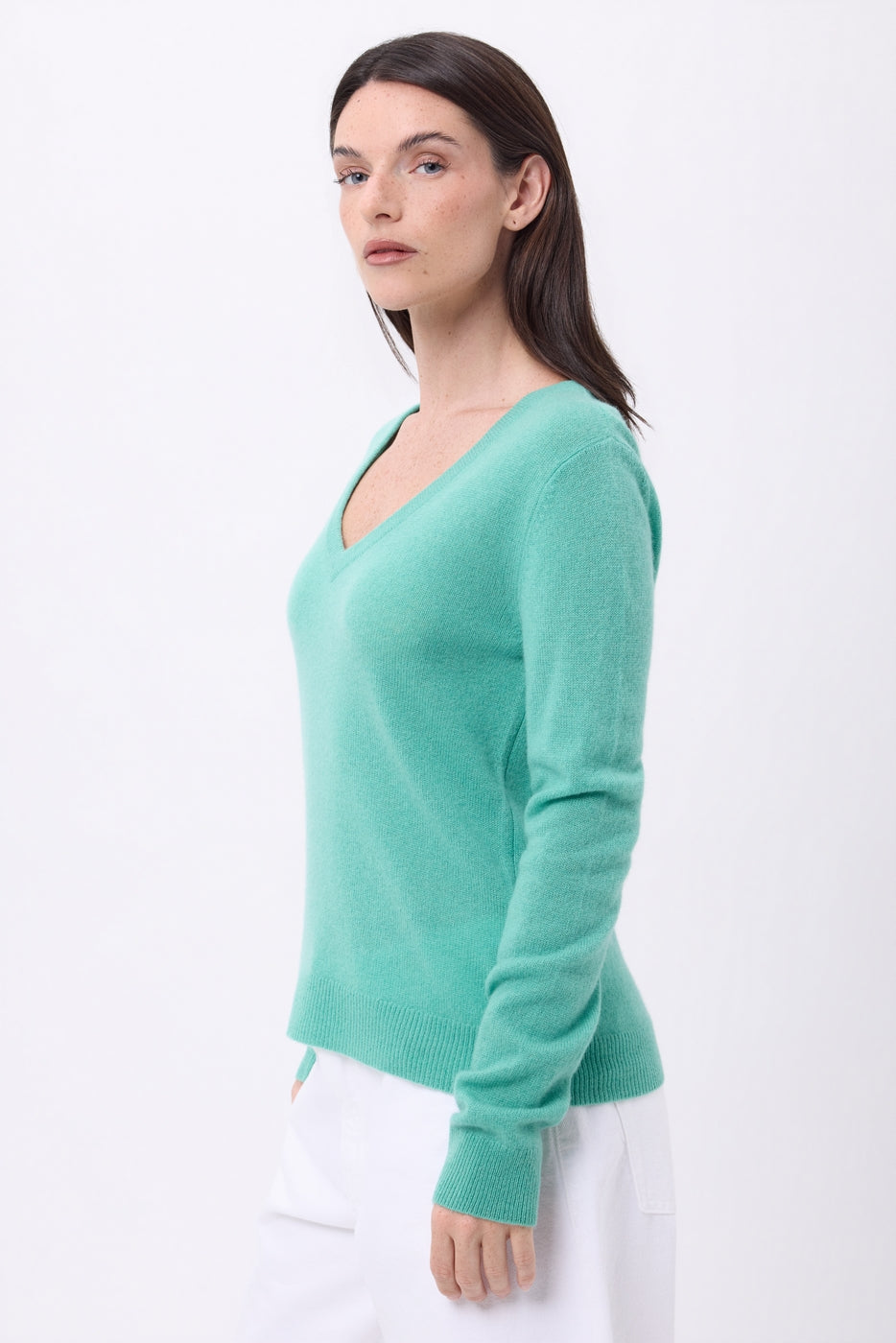 Jersey de cuello en V Luna - Verde pastel - Mujer