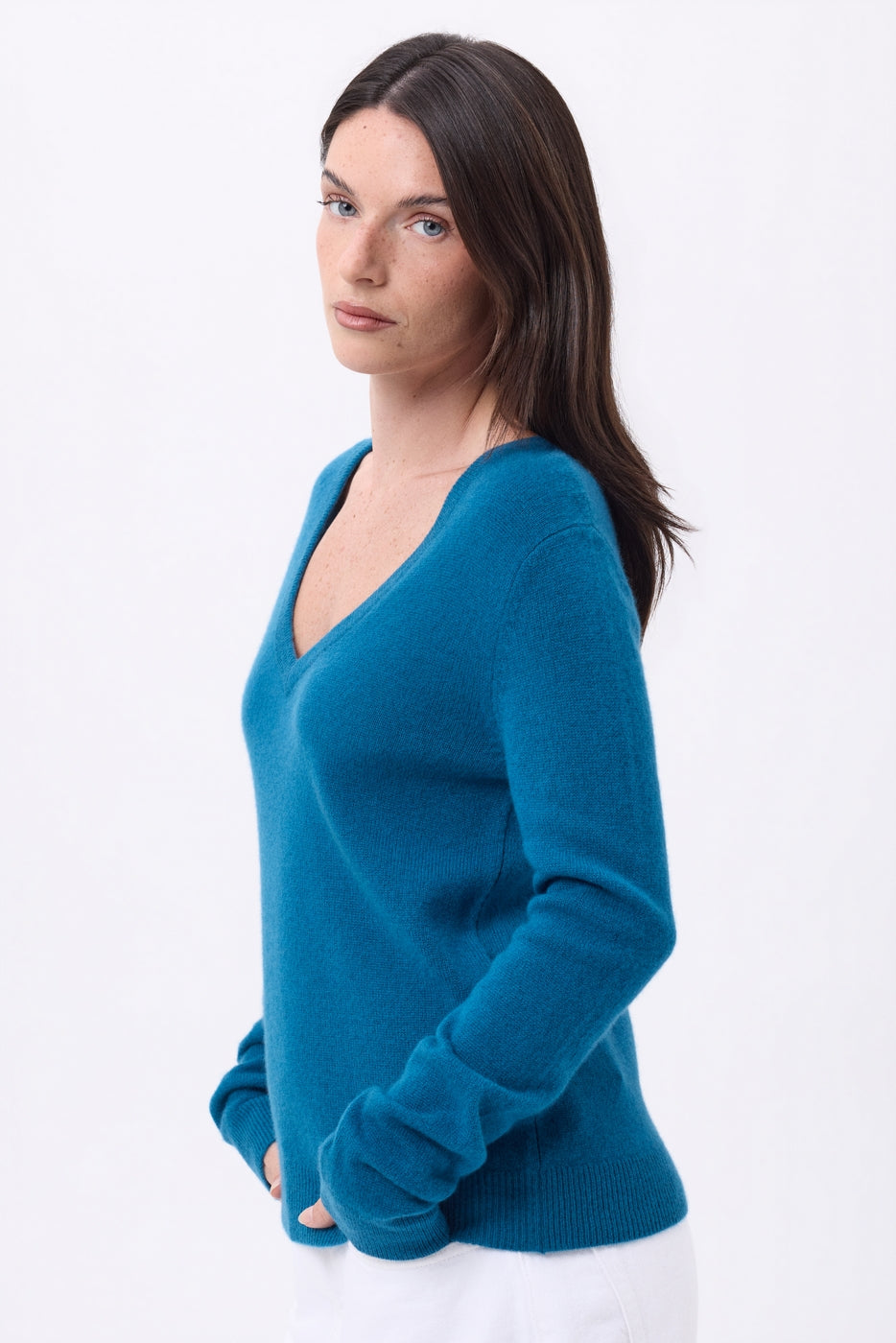 Luna V-Neck Jumper - Peacock Blue - Women