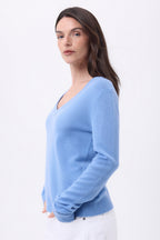 Jersey de cuello en V Luna - Azul cielo - Mujer