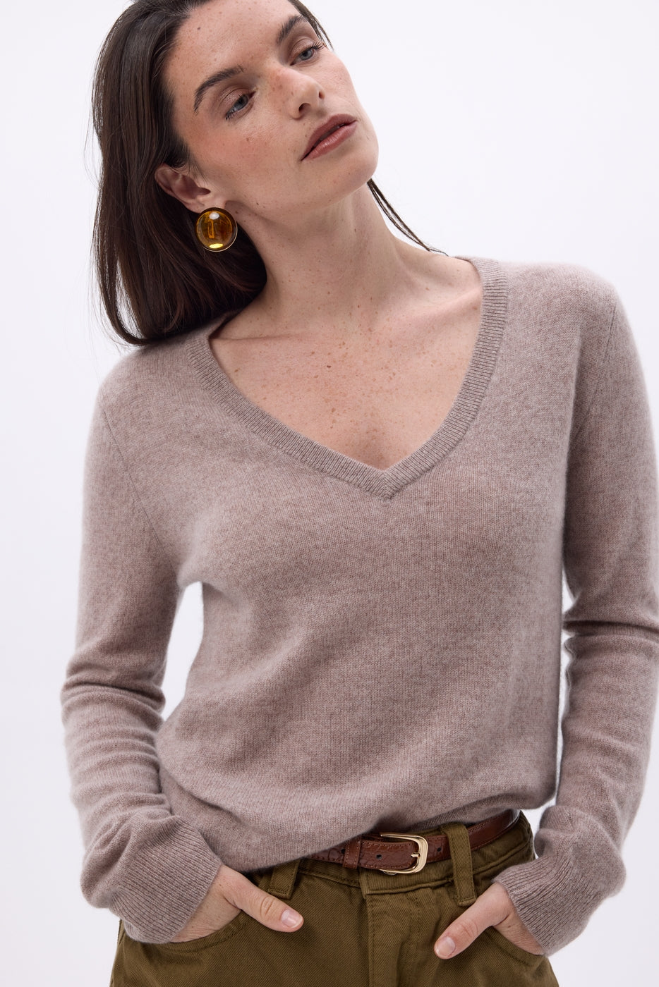 Luna V-Neck Jumper - Hazelnut - Women