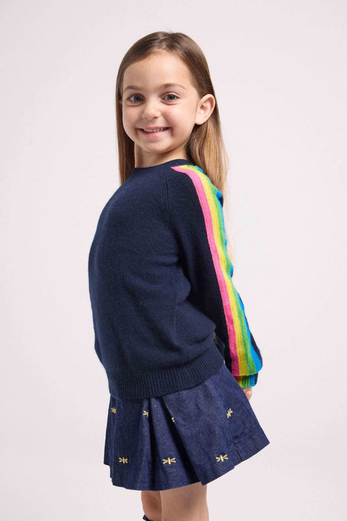 Pull Col Rond Bandes Multicolor Luz - Bleu Marine - 100% Cachemire Oeko-Tex - Enfant