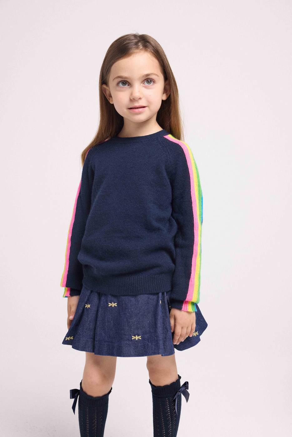 Maglione Girocollo Maniche Arcobaleno Luz - Blu Navy