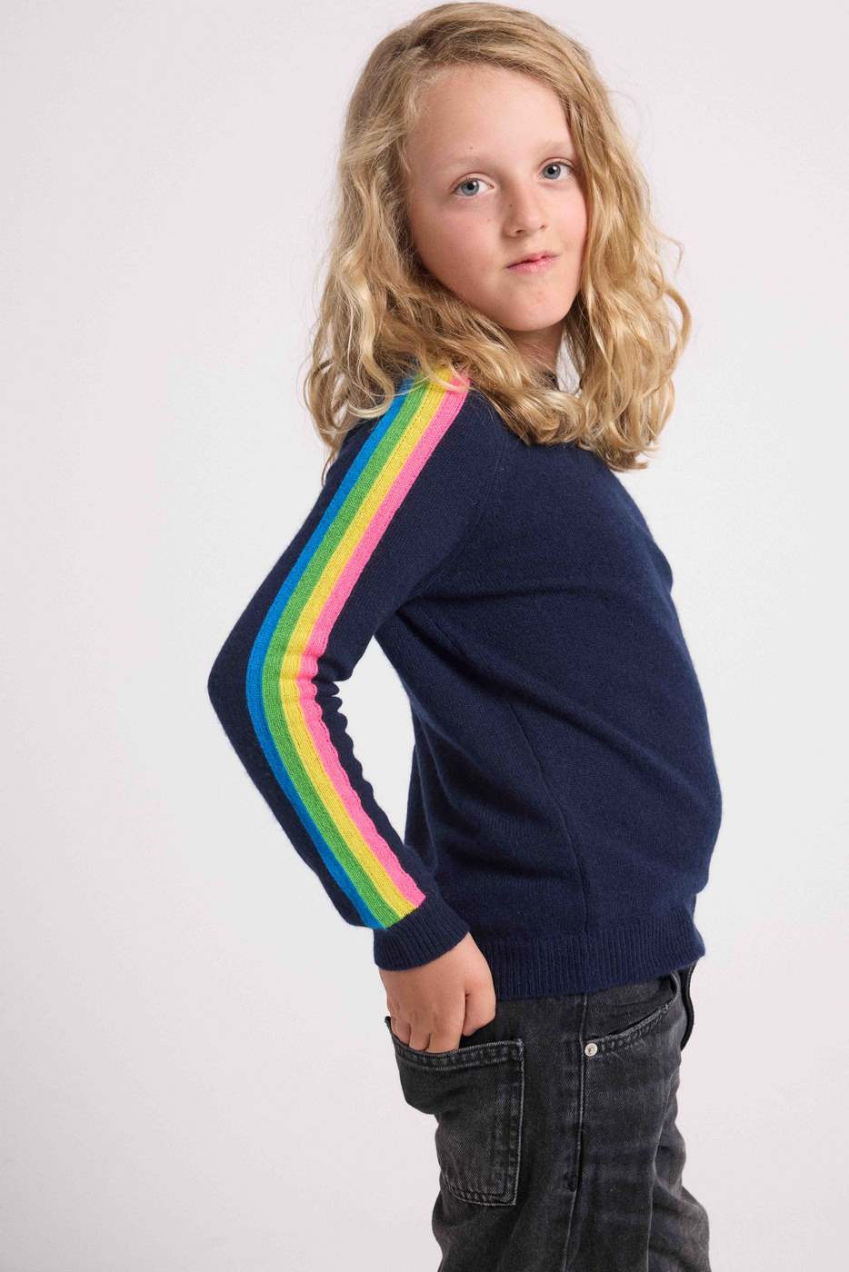 Maglione Girocollo Maniche Arcobaleno Luz - Blu Navy