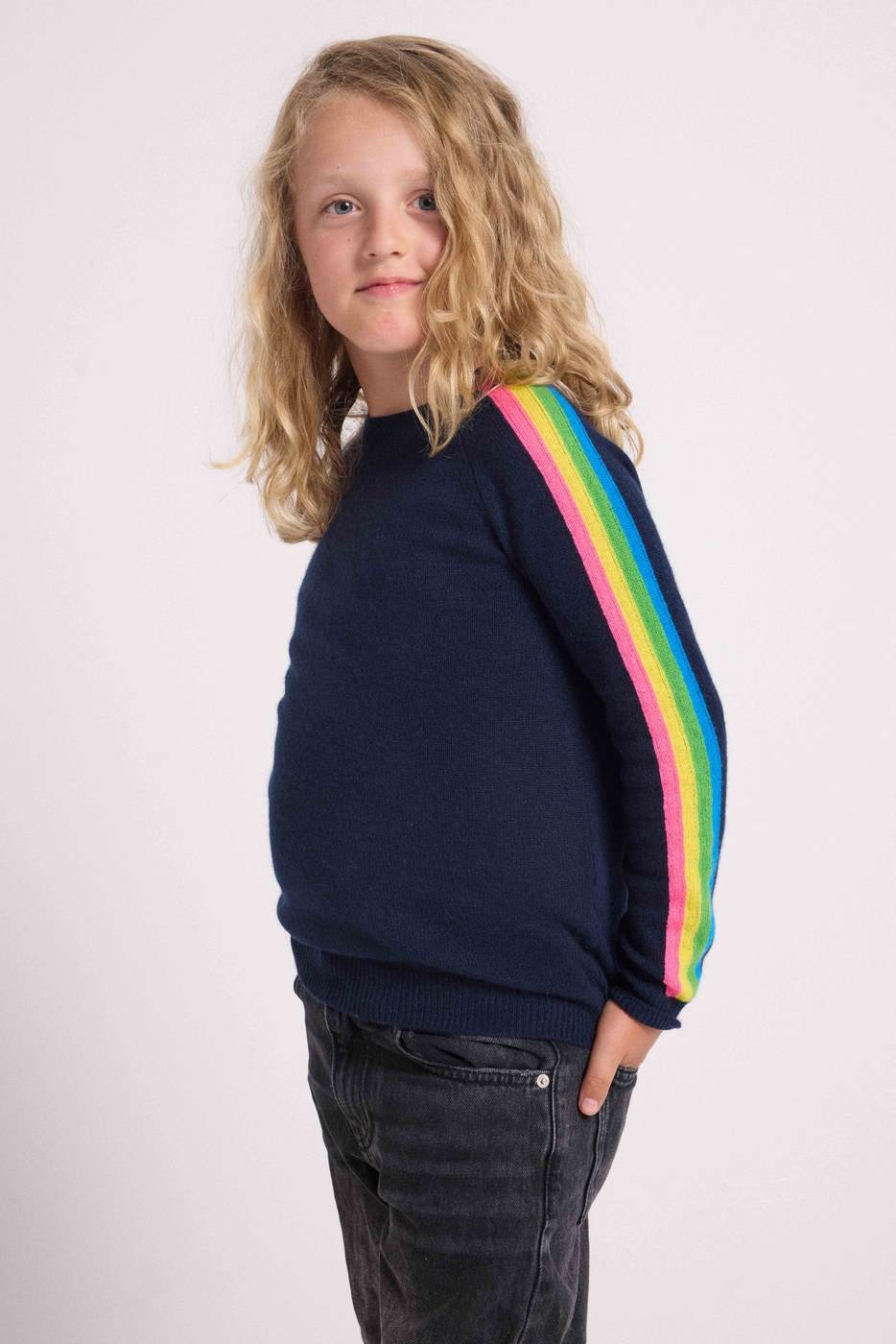 Maglione Girocollo Maniche Arcobaleno Luz - Blu Navy