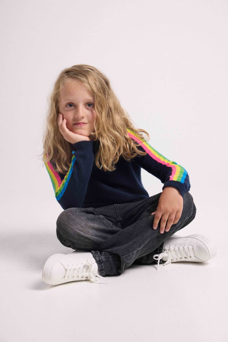 Maglione Girocollo Maniche Arcobaleno Luz - Blu Navy