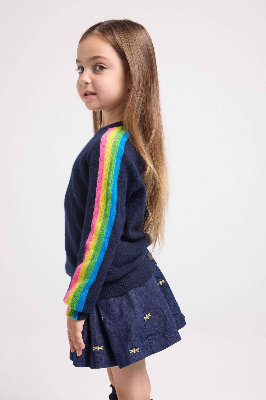 Maglione Girocollo Maniche Arcobaleno Luz - Blu Navy