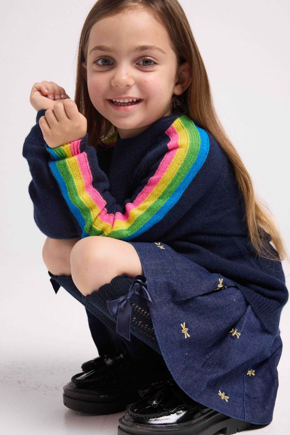 Maglione Girocollo Maniche Arcobaleno Luz - Blu Navy