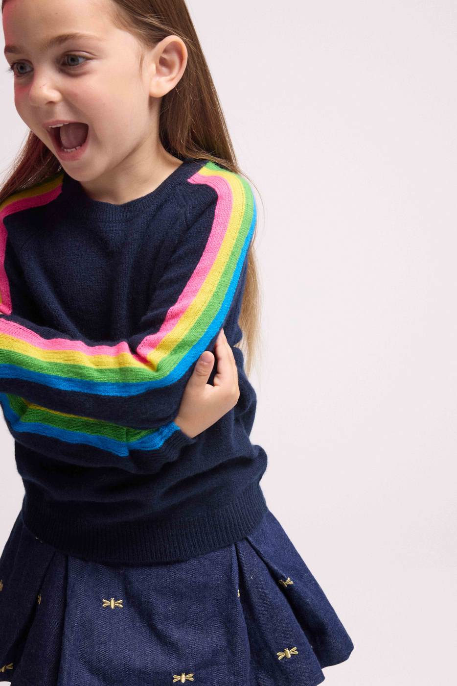 Maglione Girocollo Maniche Arcobaleno Luz - Blu Navy