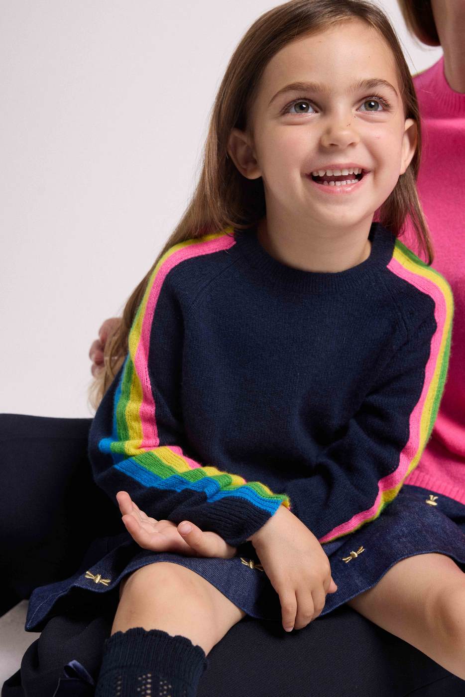 Maglione Girocollo Maniche Arcobaleno Luz - Blu Navy