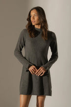 Vestido Cuello Alto Volantes Puños - Lyamia - Antracita Jaspeado