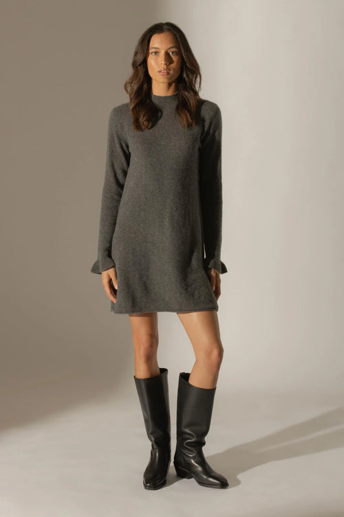 Robe Col Montant Volants Poignets - Lyamia - Anthracite Chiné