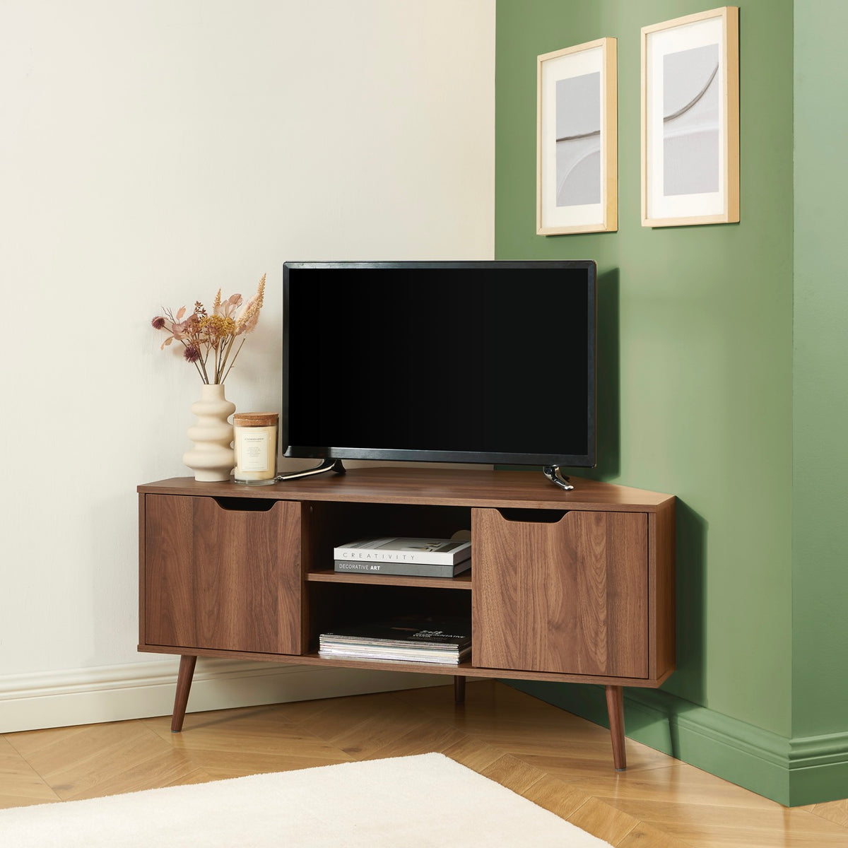 Lyna - Mueble de TV de esquina - Efecto nogal