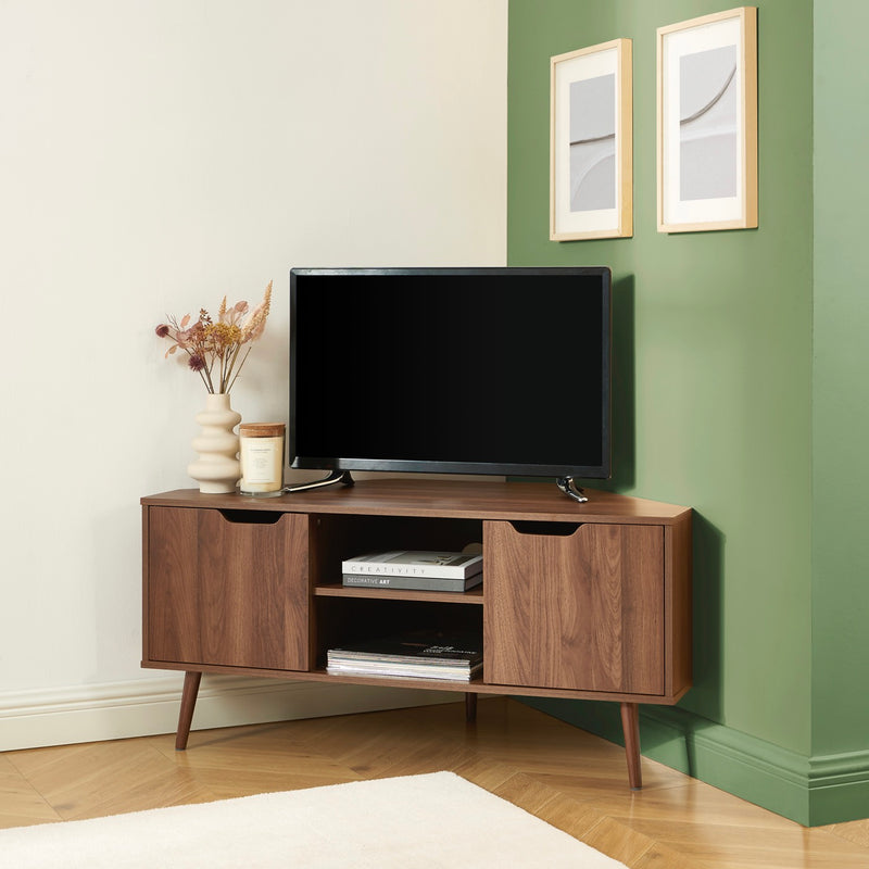 Corner TV Unit - Lyna - Walnut Effect