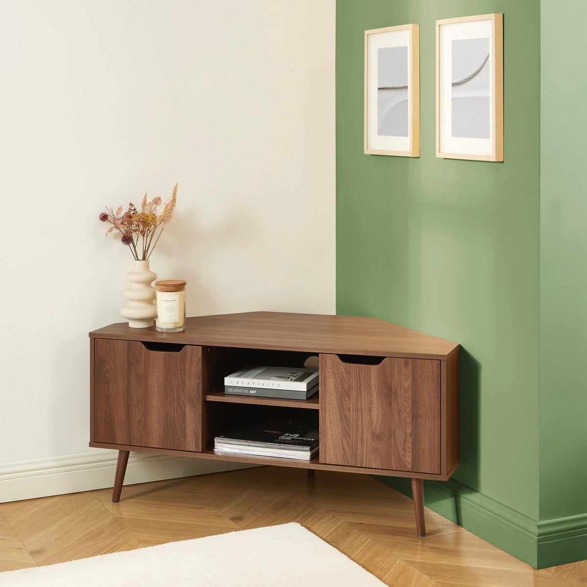 Lyna - Mueble de TV de esquina - Efecto nogal