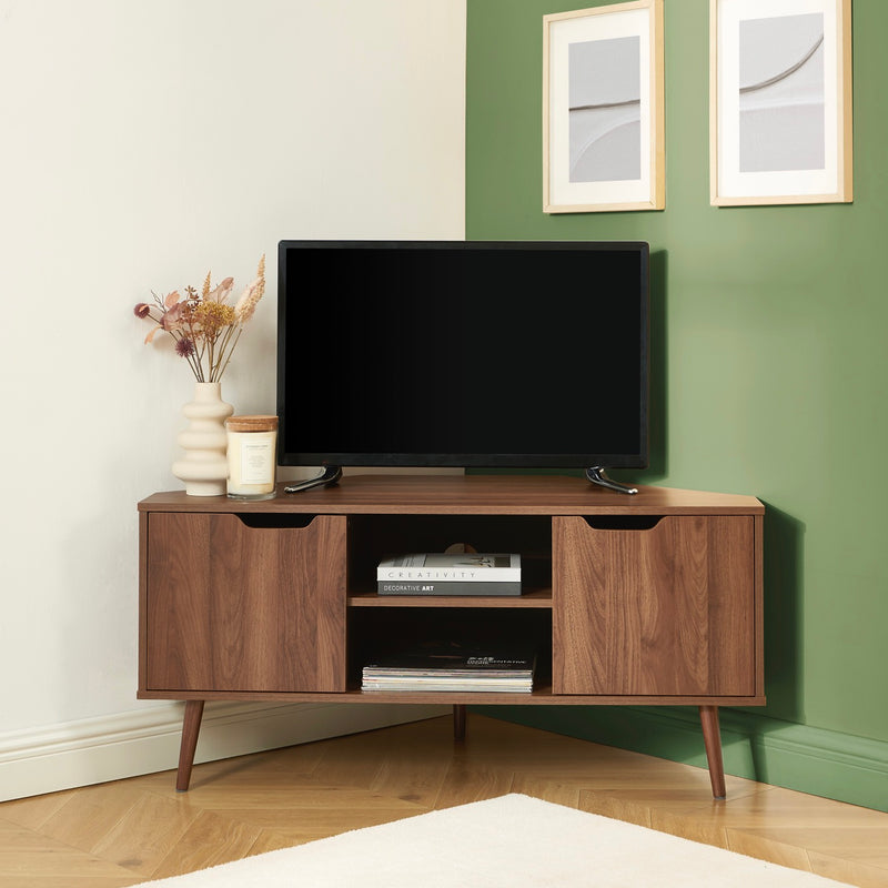 Corner TV Unit - Lyna - Walnut Effect