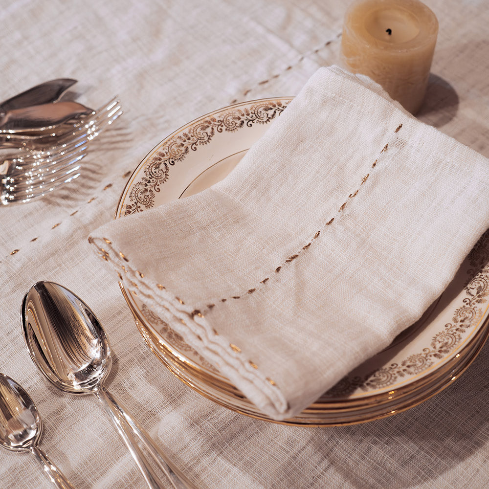 Lot De 2 Serviettes De Table En Coton Flammé - Ecru
