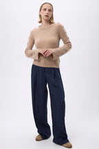 Pull Col Rond Manches Evasés Boutons F Lys - Beige Crème - Femme