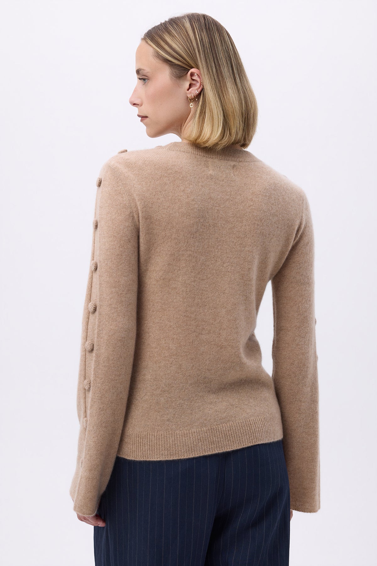 Pull Col Rond Manches Evasés Boutons F Lys - Beige Crème - Femme