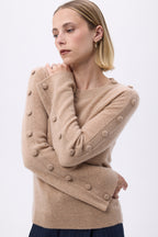 Pull Col Rond Manches Evasés Boutons F Lys - Beige Crème - Femme