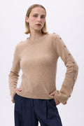 Pull Col Rond Manches Evasés Boutons F Lys - Beige Crème - Femme