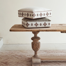Floor Cushion - Natural Linen - Ogee Rose Petal Piping