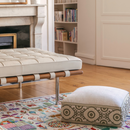 Floor Cushion - Natural Linen - Sage Green Suzani Piping