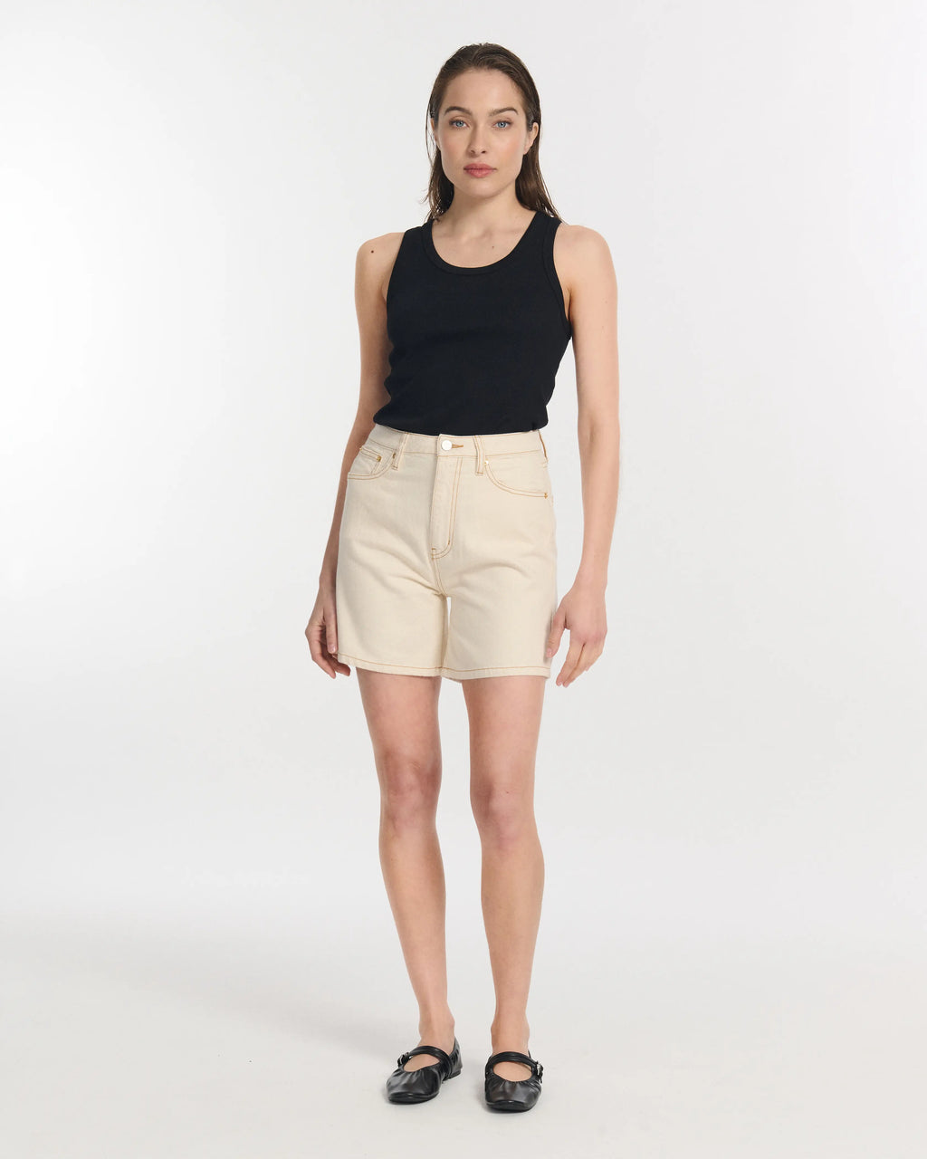 Short droit ISYS en DENIM BEIGE | 100% Coton