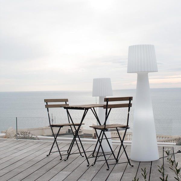Luminous designer wire floor lamp with wavy shade for outdoor use powerful LED lighting white LADY H150cm E27 base - REDDECO.com