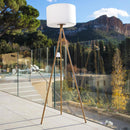 Lámpara de pie trípode inalámbrica diseño escandinavo exterior color madera LED blanco cálido/blanco regulable TAMBOURY WOOD H155cm - REDDECO.com
