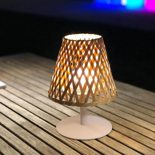 Wireless table lamp natural bamboo warm white/white dimmable LED IBIZA H26cm - REDDECO.com