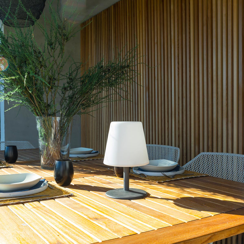 Lámpara de mesa inalámbrica base acero gris blanco cálido/blanco LED regulable STANDY MINI Rock H25cm - REDDECO.com