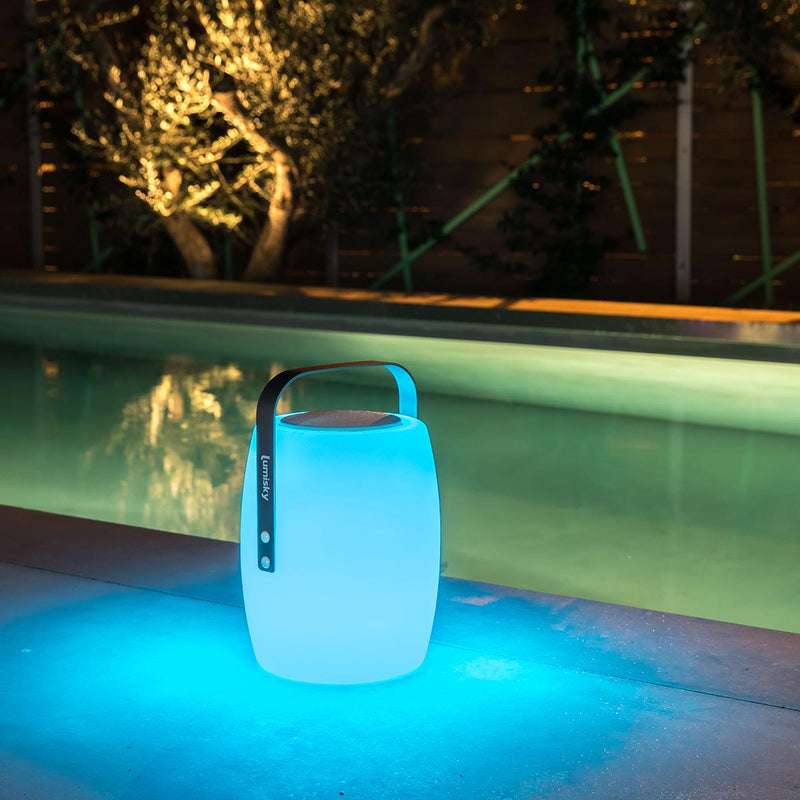 Lámpara altavoz bluetooth inalámbrico mango de aluminio blanco/multicolor LED regulable LUCY PLAY H31cm con mando a distancia - REDDECO.com