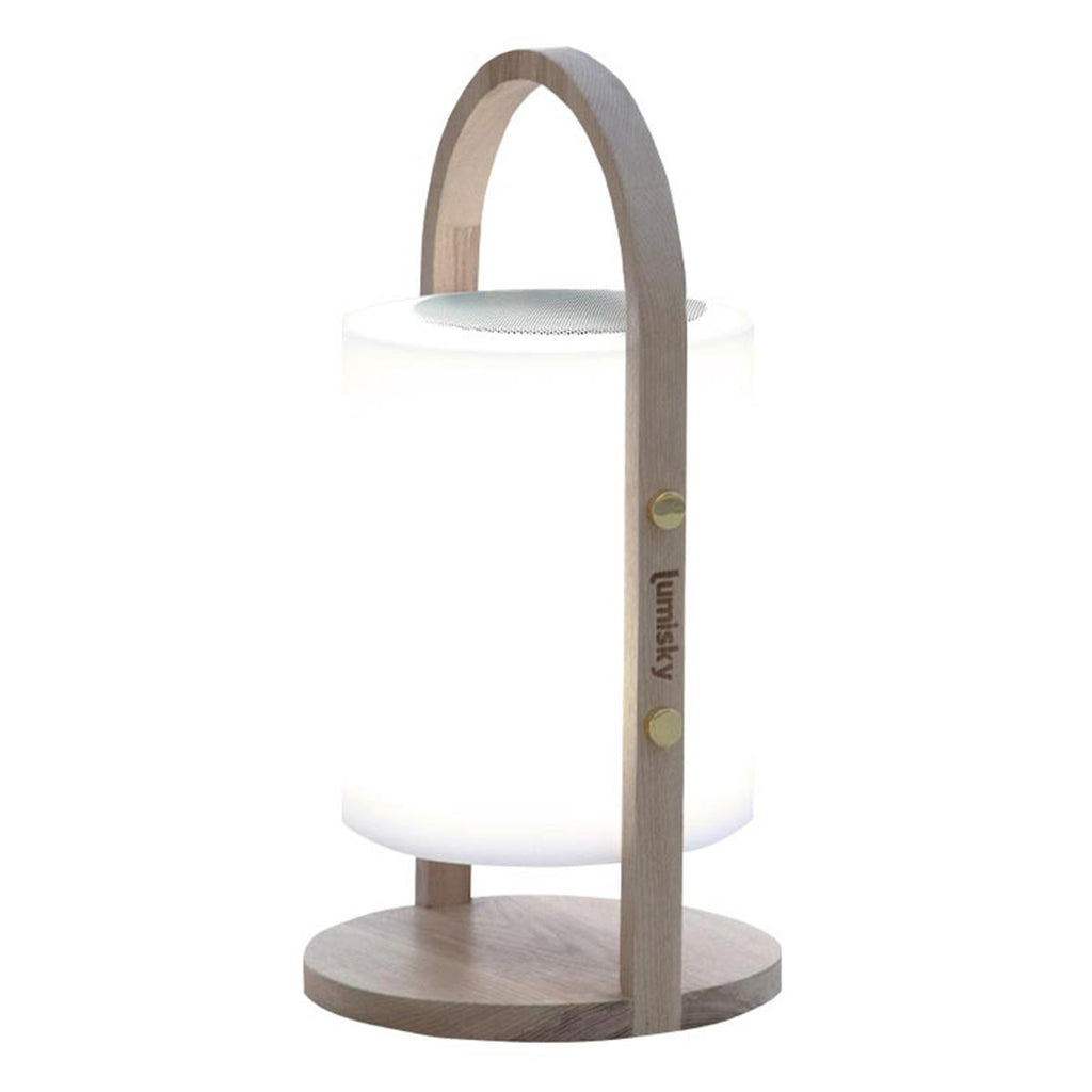 Lampe enceinte bluetooth sans fil poignée bois LED blanc/multicolore dimmable WOODY PLAY H37cm avec télécommande - REDDECO.com
