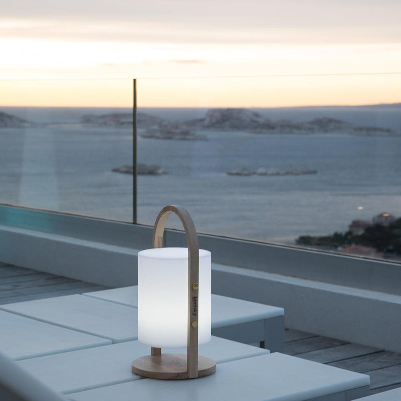 Lampe enceinte bluetooth sans fil poignée bois LED blanc/multicolore dimmable WOODY PLAY H37cm avec télécommande - REDDECO.com