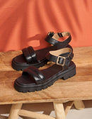 Lara Flat Sandals - Black Leather