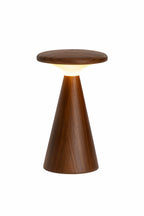 Gingko Design – Sylva Tischleuchte - Walnuss - 2 Größen, Tischleuchte aus dunklem Holz mit weißem leuchtendem Lampenschirm, Vorderansicht