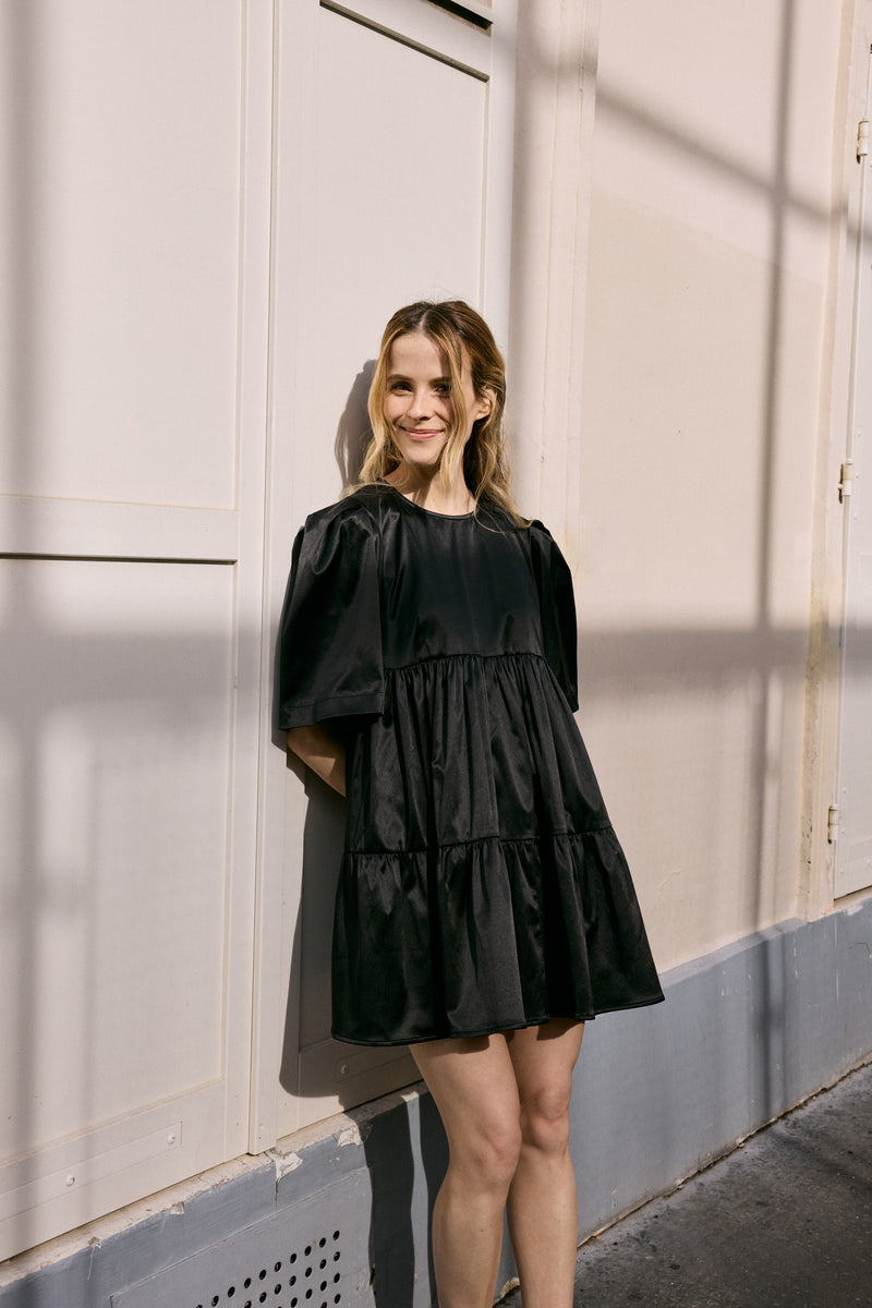 Vestido Le Terrence De Satén De Algodón - Negro