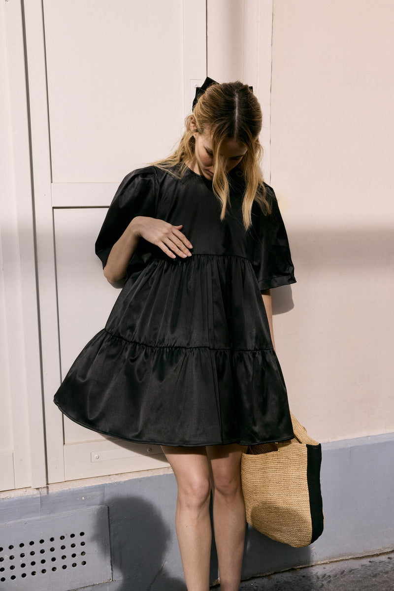 Vestido Le Terrence De Satén De Algodón - Negro