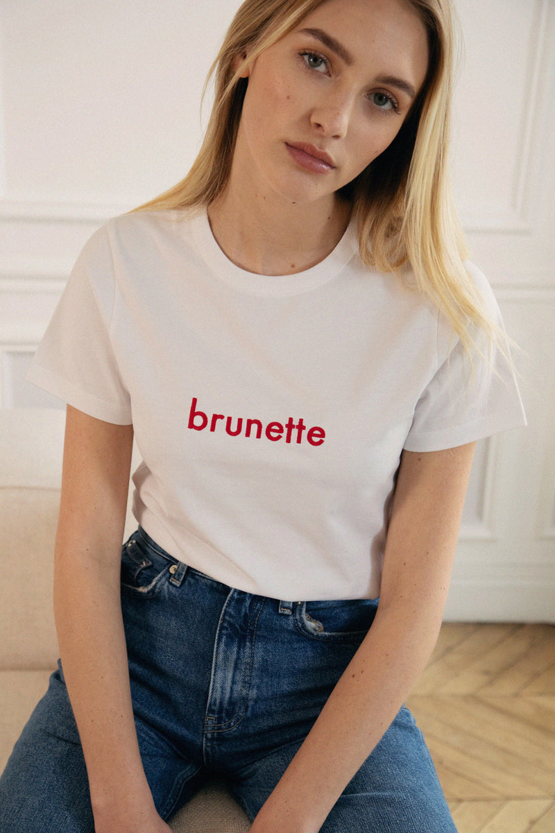 T-Shirt Le Thomas Brunette - Blanc Et Rouge - Femme