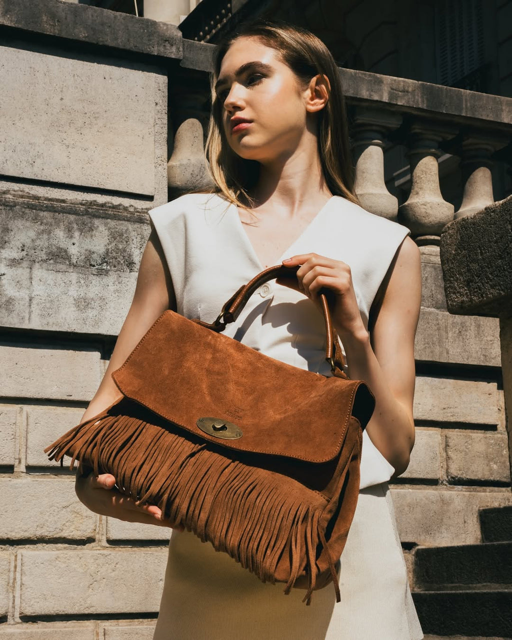 Bolso de mano Mick con flecos - Camel