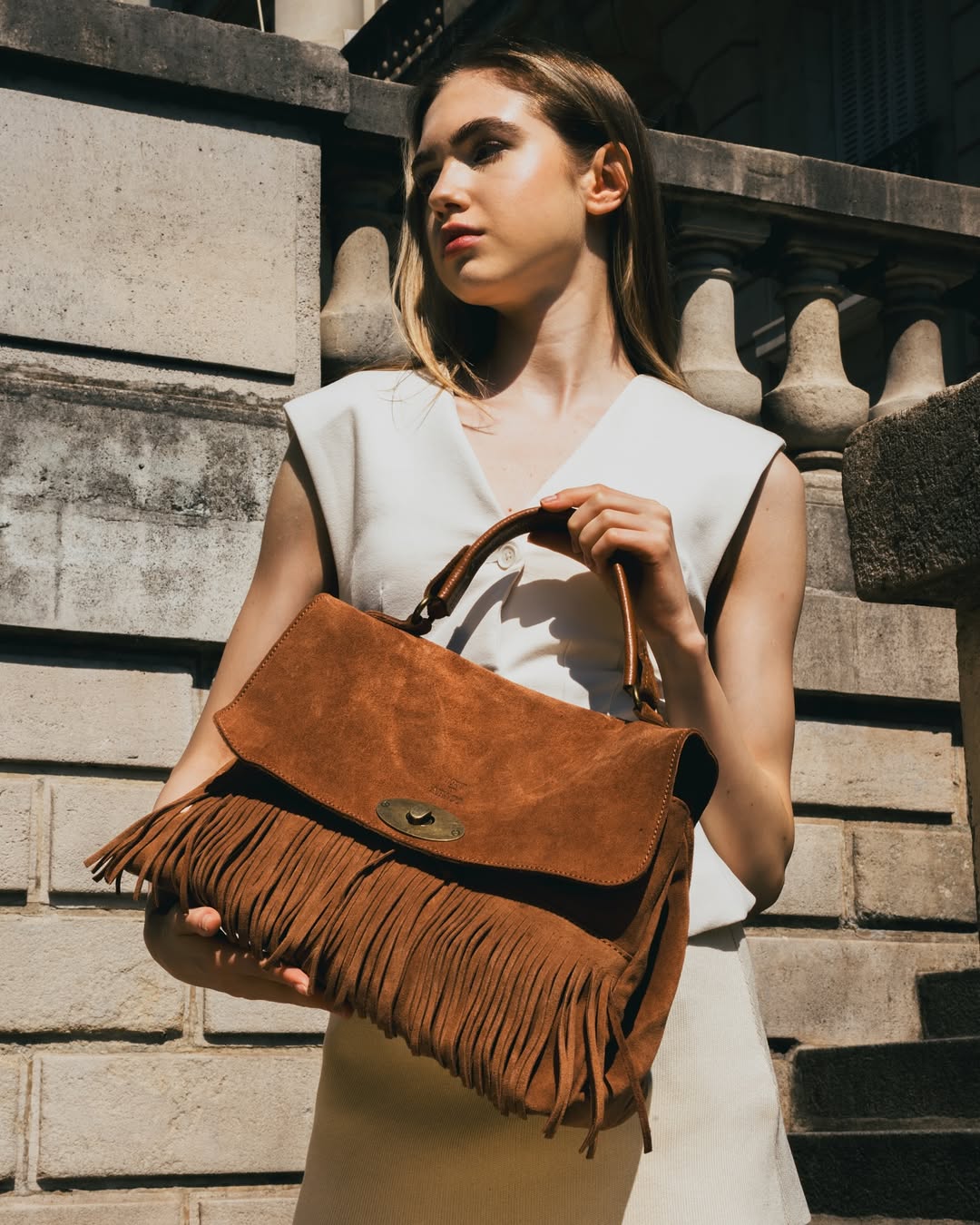 Bolso de mano Mick con flecos - Camel