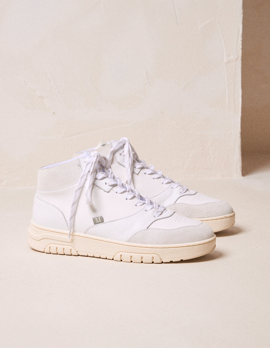 Baskets Montantes Leopold - Cuir Et Suède Blanc Gris